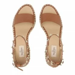 Valentino Garavani Wedge Rockstud Sandals Brown Espadrille -Pas Cher Fashionette Magasin A0162551 Valentino Garavani 4