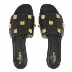 Valentino Garavani Roman Stud Slide Mule Leather Black Claquette -Pas Cher Fashionette Magasin A0167066 ValentinoGaravani Position 1 4