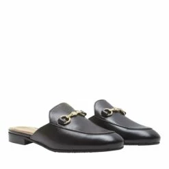 Isabel Bernard Vendôme Fleur Calfskin Leather Slipper Loafers Black Mule