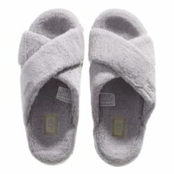 Ugg W Fuzz Sugar Terry Cross Slide Metal Grey Pantoufle -Pas Cher Fashionette Magasin A0176803 UGG position 5