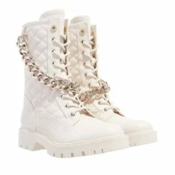 Guess Riplei Quilted Biker Boots Ivory Bottes De Motard