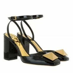 Valentino Garavani Ankle Strap Block Heels Black Escarpin