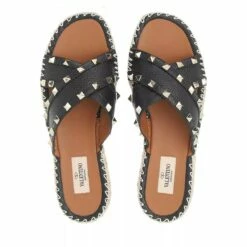 Valentino Garavani Rockstud Espandrilles Slides Black/Light Cuir Claquette -Pas Cher Fashionette Magasin A0186055 ValentinoGaravani position 4