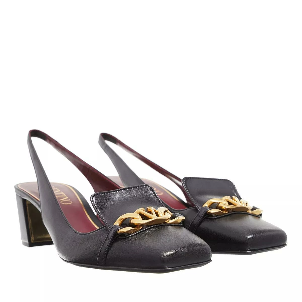 Valentino Garavani Vlogo Chain Slingback Pump Nappa Black Escarpin 3 Valentino Garavani Vlogo Chain Slingback Pump Nappa Black Escarpin
