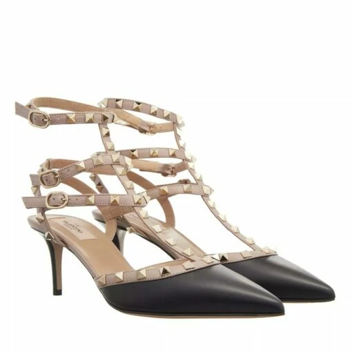 Valentino Garavani Rockstud Pump Sandals Black Beige Escarpin 1 Valentino Garavani Rockstud Pump Sandals Black Beige Escarpin -Pas Cher Fashionette Magasin A0218208