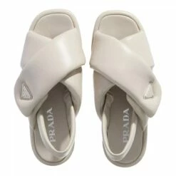 Prada Soft Wedge Sandals In Padded Nappa Leather Beige Claquette -Pas Cher Fashionette Magasin A0218583 3