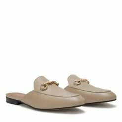 Isabel Bernard Vendôme Fleur Calfskin Leather Slipper Loafers Taupe Mule
