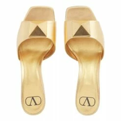 Valentino Garavani Leather Mules Gold Mule -Pas Cher Fashionette Magasin A0218860 3