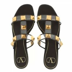 Valentino Garavani Roman Stud Pvc And Smooth Leather Flat Sandals Dark Brown Claquette -Pas Cher Fashionette Magasin SHOES 3