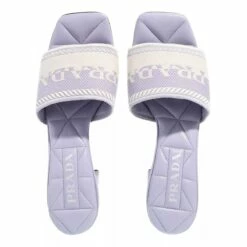 Prada Embroidered Logo Sandals Purple Mule -Pas Cher Fashionette Magasin SHOES 39