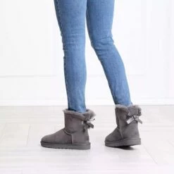 Ugg W Mini Bailey Bow Ii Grey Bottes D'hiver -Pas Cher Fashionette Magasin a0076067 ugg 96