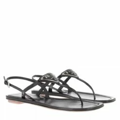 Prada Thong Sandal Patent Leather Black Sandale