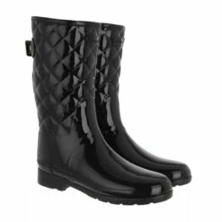 Hunter Refined Gloss Quilt Short Black Bottes De Pluie